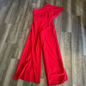 Adrianna Papell Red One-Shoulder Wide-Leg Jumpsuit